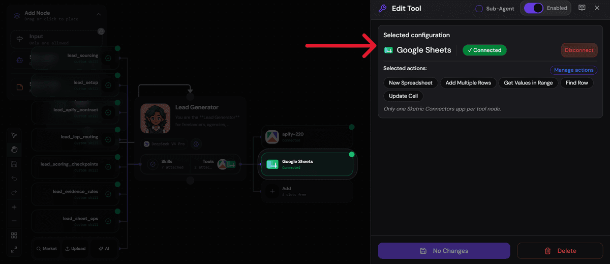 Connect your Google Sheets Account to Lead Generator template