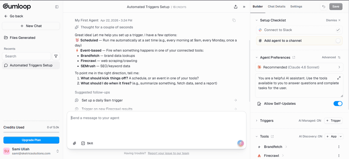 Gumloop Screen for trigger Actions