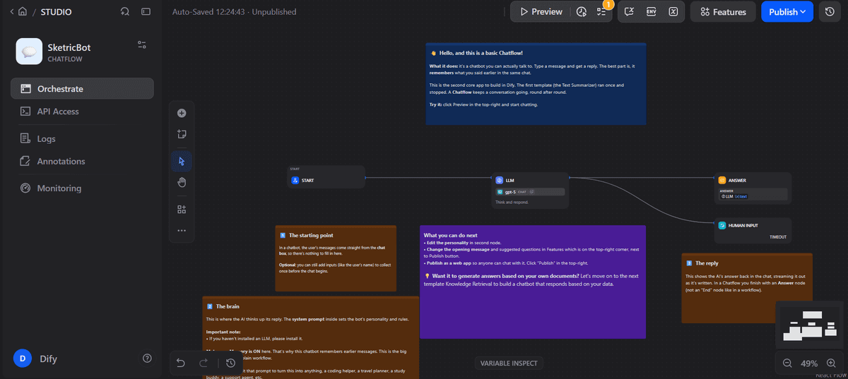 Dify AI Agent Canvas Screenshot
