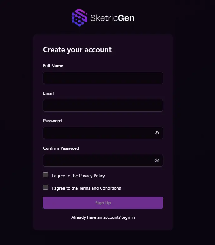 Step 1 - Create your SketricGen account