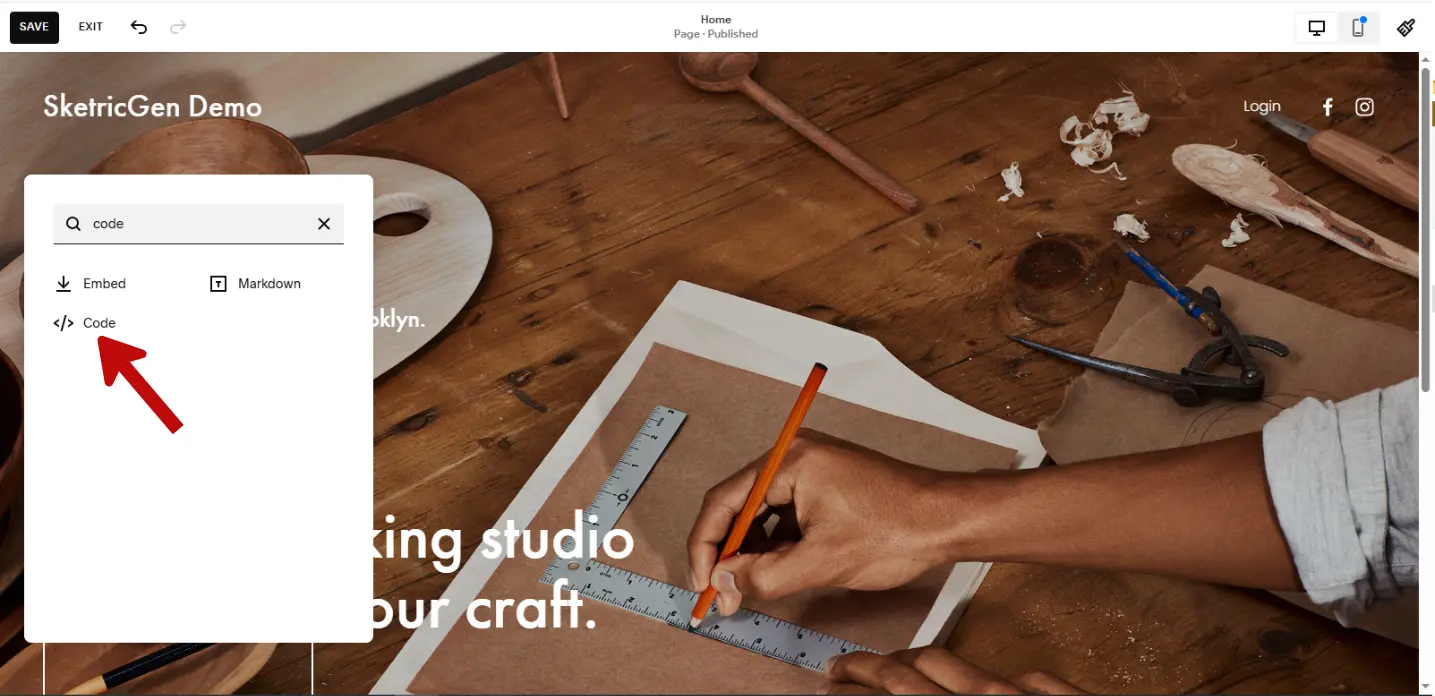 Step 3.4A Select Code and paste the embed code