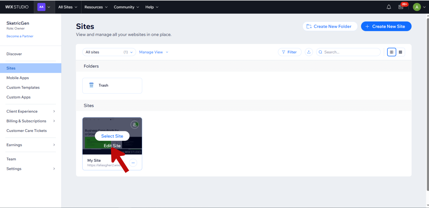 Select Wix Site